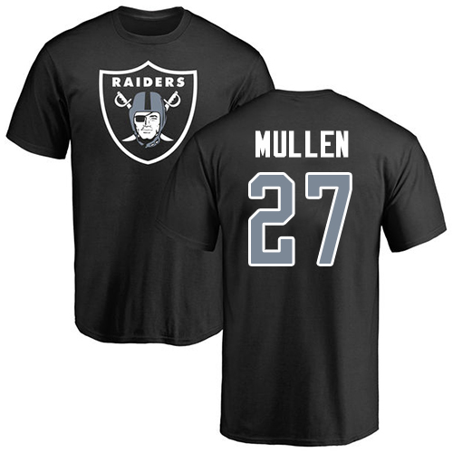 Men Oakland Raiders Black Trayvon Mullen Name and Number Logo NFL Football #27 T Shirt->nfl t-shirts->Sports Accessory